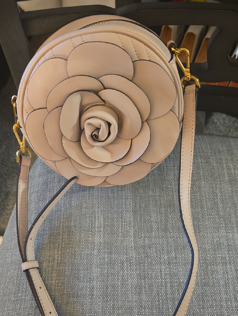 Micheal KorsBeige Floral Leather Crossbody Bag - Women's Round Flower Purse